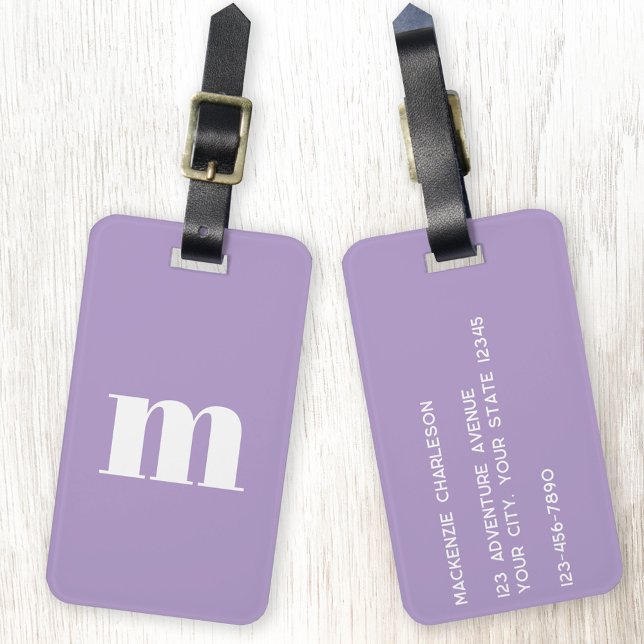 Étiquette À Bagage Monogramme moderne Lilac initial violet (Modern monogram initial personalized pastel lilac luggage tag)