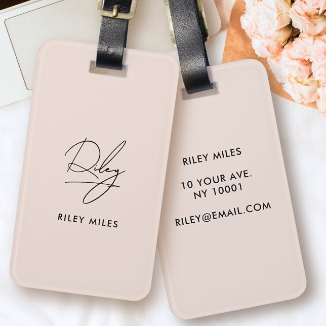 Étiquette À Bagage Monogramme Moderne Minimal Stylish Signature Scrip (Créateur téléchargé)
