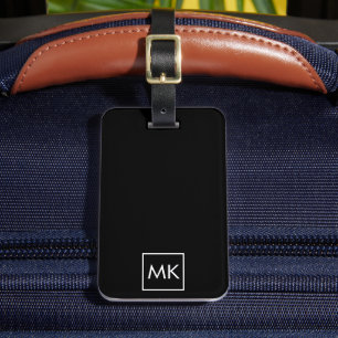 Étiquette À Bagage Monogramme moderne noir et blanc
