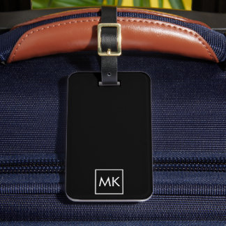 Étiquette À Bagage Monogramme moderne noir et blanc
