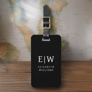Étiquette À Bagage Monogramme moderne noir et blanc minimaliste