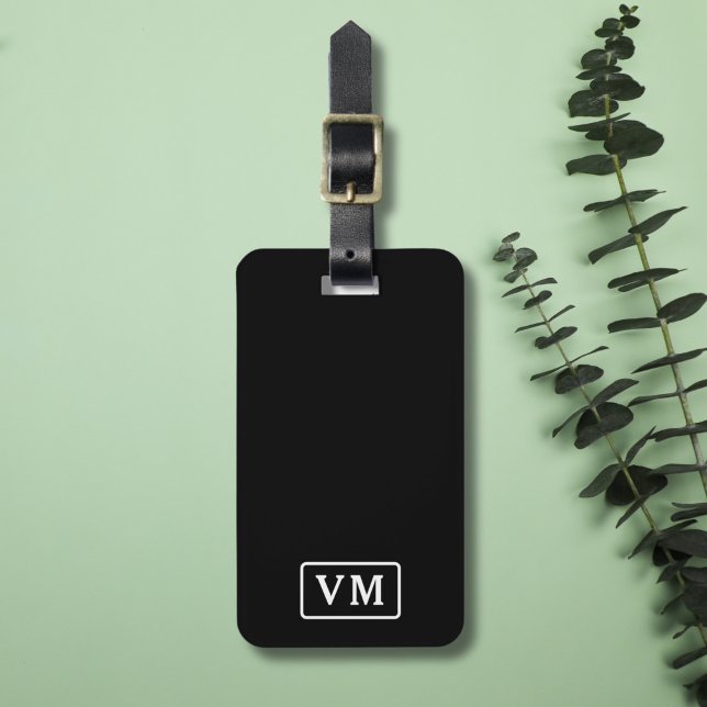 Étiquette À Bagage Monogramme moderne noir et blanc personnalisé (Black and White Monogram Luggage Tag)