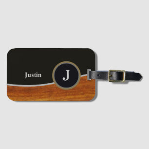 Étiquette À Bagage Monogramme moderne noir/faux bois