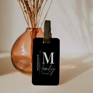 Étiquette À Bagage Monogramme moderne noir personnalisé famille éléga