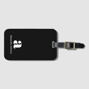 Étiquette À Bagage Monogramme moderne noir personnalisé Nom minimal C