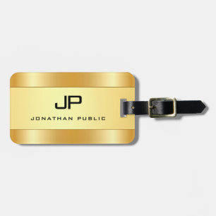 Étiquette À Bagage Monogramme moderne personnalisé Nom Gold Look Glam