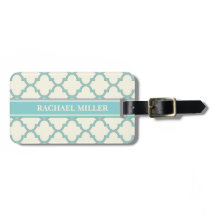 Monogramme moderne Quatrefoil Motif ivoire Turquoi