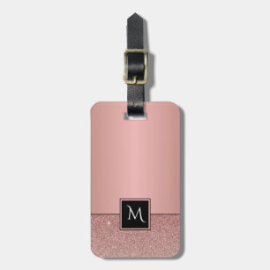 Étiquette À Bagage Monogramme Moderne Rose Gold Parties scintillant F