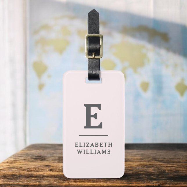 Étiquette À Bagage Monogramme moderne rose pâle (Créateur téléchargé)