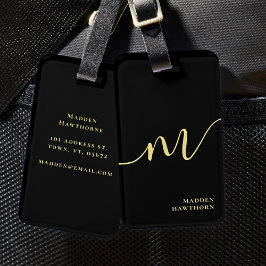 Étiquette À Bagage Monogramme moderne Script Calligraphie Or noir
