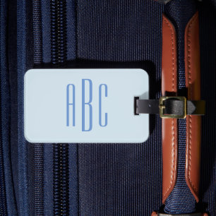 Étiquette À Bagage Monogramme Moderne Trois Lettres Bleu Clair