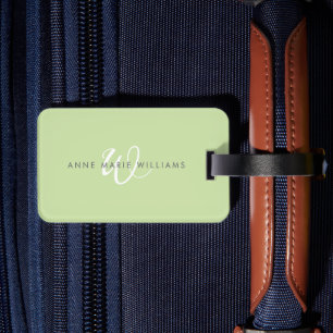 Étiquette À Bagage Monogramme moderne vert clair blanc