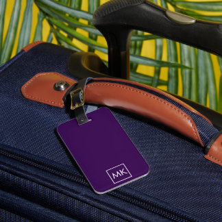 Étiquette À Bagage Monogramme moderne violet foncé et blanc