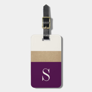 Étiquette À Bagage Monogramme moderne violet or rayé Etiquettes à b