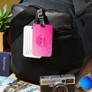 Étiquette À Bagage Monogramme Motif à maillage géométrique rose chaud