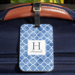 Étiquette À Bagage Monogramme Motif de Quatrefoil bleu marine