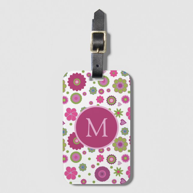 Étiquette À Bagage Monogramme Motif Fleur Snazzy (Devant Vertical)