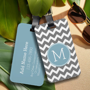 Étiquette À Bagage Monogramme Motif personnalisé Grey Pastel Bleu Che