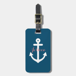 Étiquette À Bagage Monogramme nautique d'Ancre de bleu marine