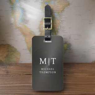 Étiquette À Bagage Monogramme Noir brossé métal élégant