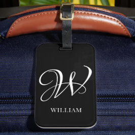 Étiquette À Bagage Monogramme noir élégant personnalisé initial