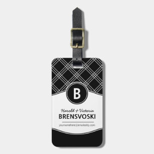 Étiquette À Bagage Monogramme noir et blanc de couples modernes