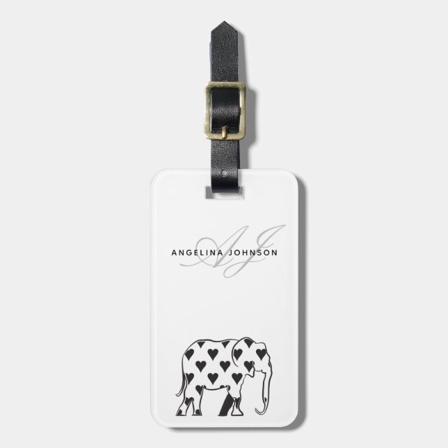 Étiquette À Bagage Monogramme noir et blanc éléphant (Devant Vertical)