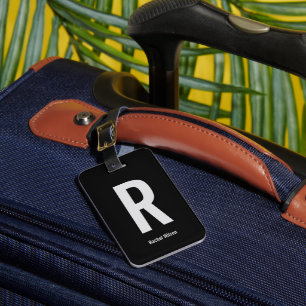 Étiquette À Bagage Monogramme noir et gris simple Initiale et nom