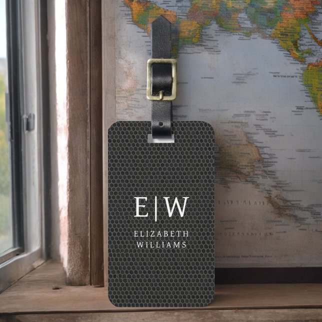 Étiquette À Bagage Monogramme Noir Métallo élégant peigne de miel (Créateur téléchargé)