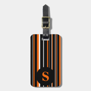 Étiquette À Bagage Monogramme Noir, Orange, Barcode Bande circulaire