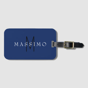 Étiquette À Bagage Monogramme Noir Professionnel Bleu Votre Nom