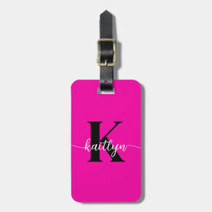 Étiquette À Bagage Monogramme noir rose chaud