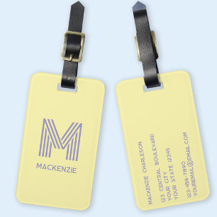 Étiquette À Bagage Monogramme Nom initial Beurre simple Lilac jaune