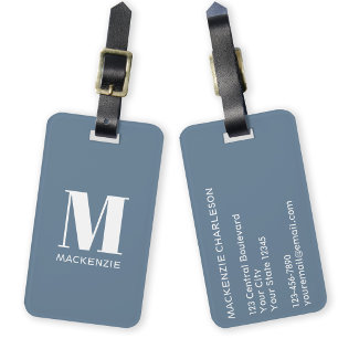 Étiquette À Bagage Monogramme Nom initial Simple Dusty Blue