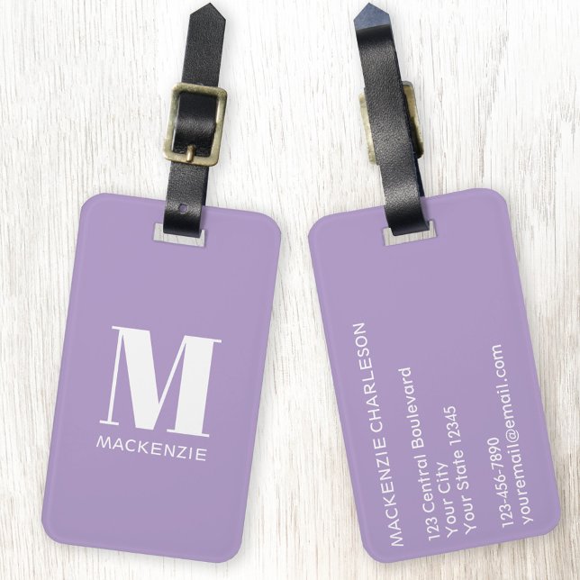 Étiquette À Bagage Monogramme Nom initial Simple Pastel Lilac (Modern monogram initial name personalized pastel lilac luggage tag)