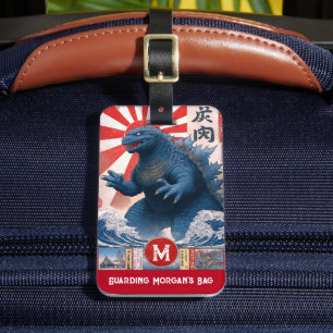 Étiquette À Bagage Monogramme Nom Lézard Monstre Drôle Rétro