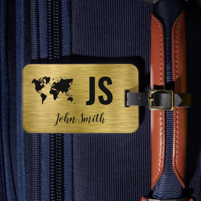 Étiquette À Bagage Monogramme Nom Or brossé métal sur mesure Voyage (Insitu Rectoal 4)