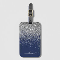 Monogramme Nom Paillettes Bleu Marine Argenté Fémi