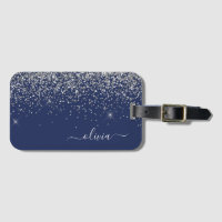 Monogramme Nom Paillettes Bleu Marine Argenté Fémi