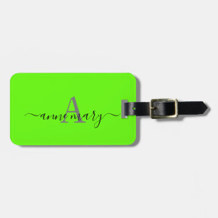Étiquette À Bagage Monogramme Nom personnalisé Chaux initiales Vert C
