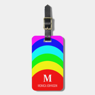 Étiquette À Bagage Monogramme Nom personnalisé Frappe arc-en-ciel