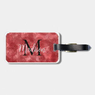 Étiquette À Bagage Monogramme Nom personnalisé initial Aquarelle roug