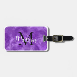Étiquette À Bagage Monogramme Nom personnalisé initial Aquarelle viol