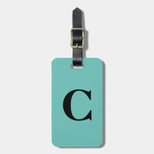 Étiquette À Bagage Monogramme Nom personnalisé initial Noir Turquoise