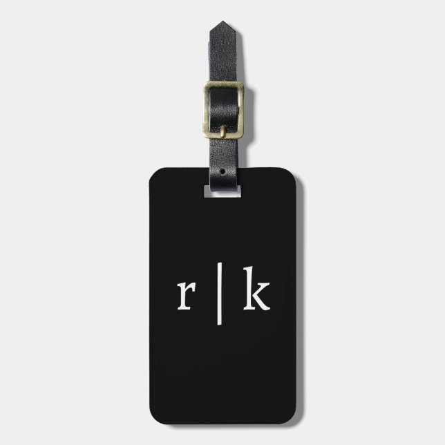 Étiquette À Bagage Monogramme Nom personnalisé Noir Blanc Cadeau Favo (Devant Vertical)