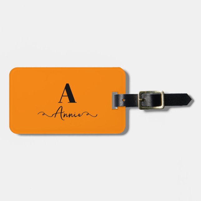 Étiquette À Bagage Monogramme Nom personnalisé Orange Saint-Valentin  (Devant horizontal)