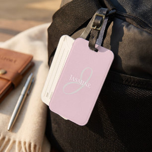 Étiquette À Bagage Monogramme Nom Rose Clair Blanc Élégant Féminin