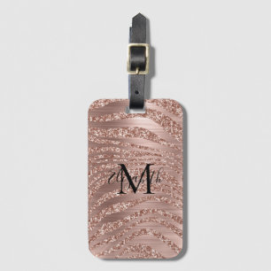 Étiquette À Bagage Monogramme Nom Rose Parties scintillant or Poster 