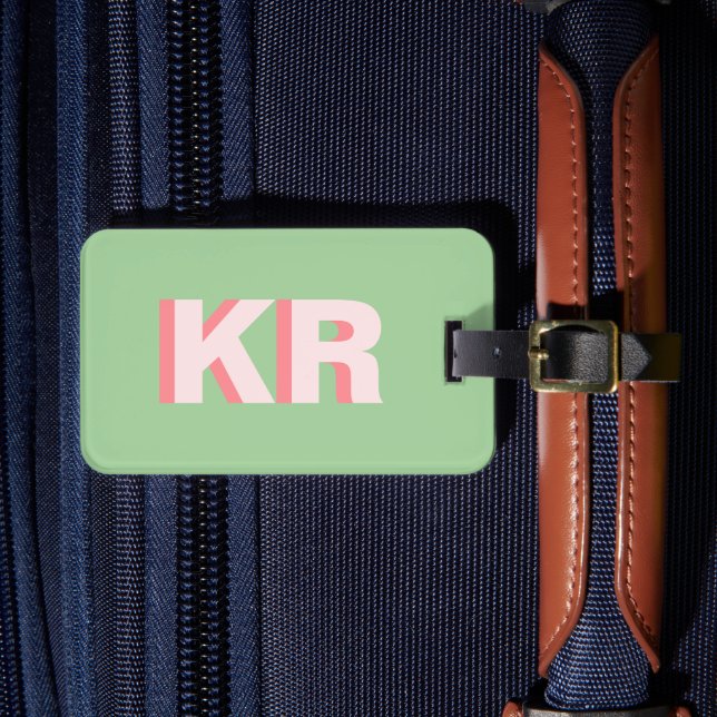 Étiquette À Bagage Monogramme ombré lettres bloc tendance vert rose (Insitu Rectoal 4)