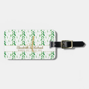 Étiquette À Bagage Monogramme or Aquarelle botanique Verdure Mariage
